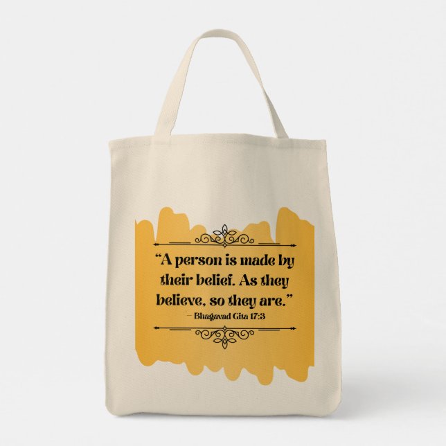 Inspiriertes Golden Minimalistisch Bhagavad Gita Z Tragetasche (Rückseite)