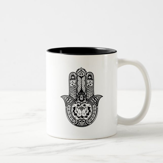 Inspiriertes Hamsa Symbol Zweifarbige Tasse (Rechts)