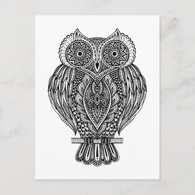 Inspiriertes Handgezogenes Verziertes Owl Postkarte (Vorderseite)