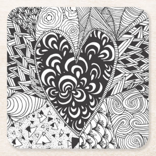 Inspiriertes Herz-Gekritzel Rechteckiger Pappuntersetzer