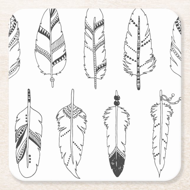 Inspiriertes Retro Feder-Muster Rechteckiger Pappuntersetzer (Vorderseite)