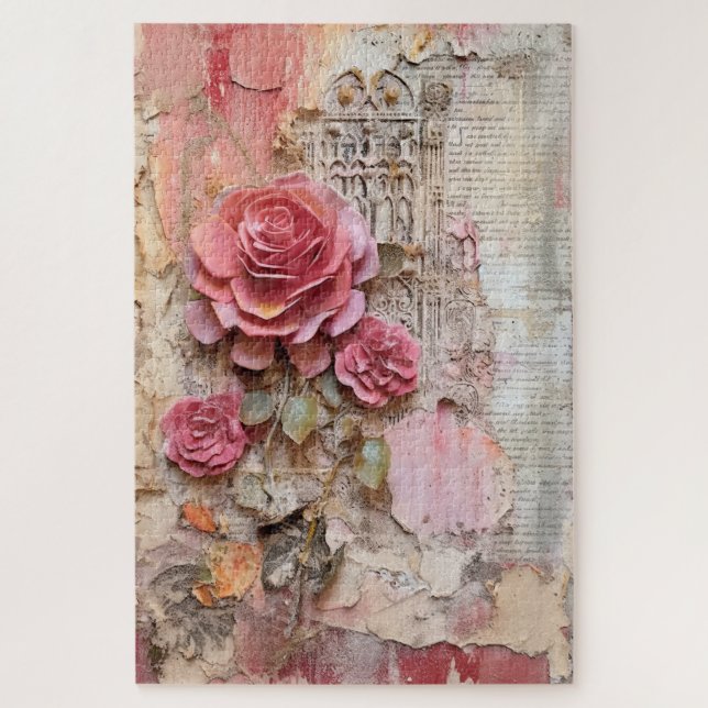 Inspiriertes Rosa Blumengrundierung Puzzle (Vertikal)