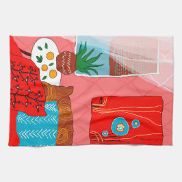 Inspiriertes Rotes Zimmer mit Kissen Aloe Orange Geschirrtuch