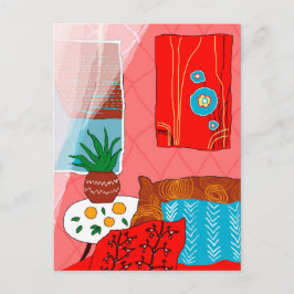 Inspiriertes Rotes Zimmer mit Kissen Aloe Orange Postkarte