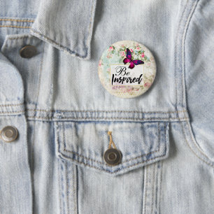 Inspiriertes Zitat und rosa Schmetterling Vintage Button