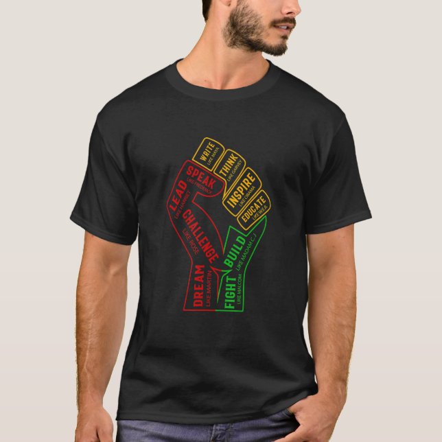 Inspiring Black Leaders Power Fist Hand Black Hist T-Shirt (Vorderseite)