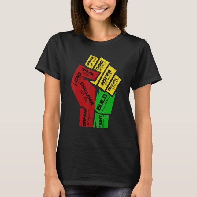 Inspiring Black Leaders Power Fist Hand Black Hist T-Shirt (Vorderseite)
