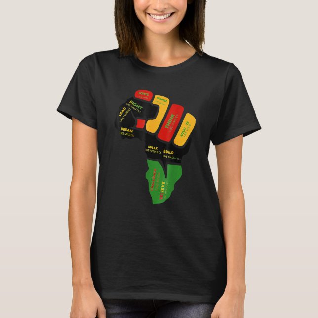 Inspiring Black Leaders Power Fist Hand Black Hist T-Shirt (Vorderseite)