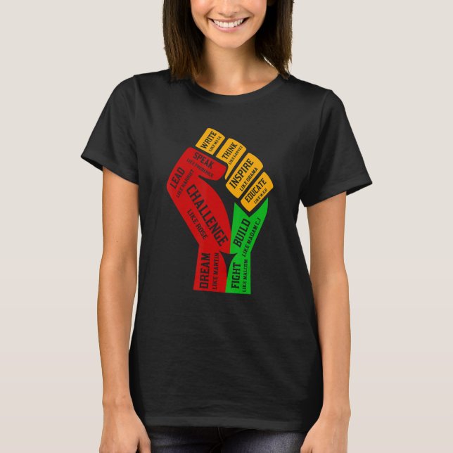 Inspiring Black Leaders Power Fist Hand Black Hist T-Shirt (Vorderseite)