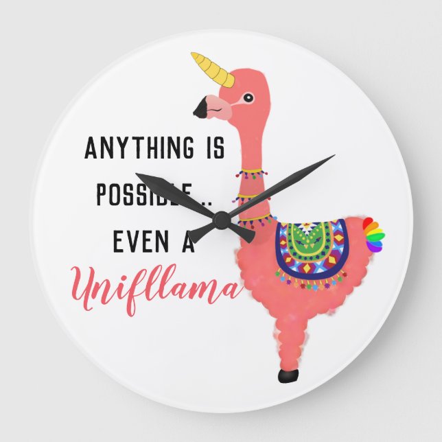 Inspiring Pink Unicorn Flamingo Llama Cute Kawaii Große Wanduhr (Vorderseite)