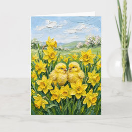 Inspiring Spring Baby Chicks Daffodils Easter Art Feiertagskarte