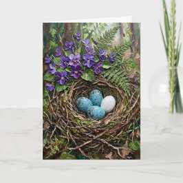 Inspiring Spring Bird Nest Violets Impasto Easter Feiertagskarte