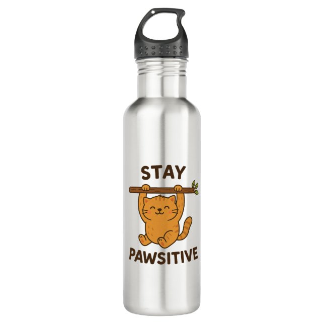  Inspiring "Stay pawsitive" Quote Print Edelstahlflasche (Vorderseite)