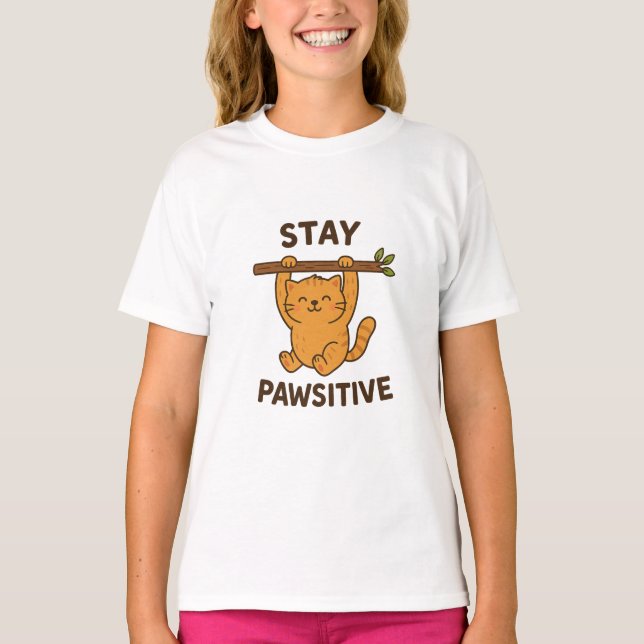  Inspiring "Stay pawsitive" Quote Print T-Shirt (Vorderseite)