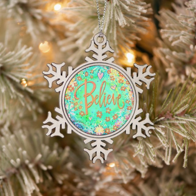 Inspirivity von "Belive" Schneeflocken Zinn-Ornament (Baum)