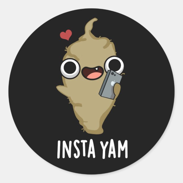 Insta-yam Funny Social Media Veggie Pun Dark BG Runder Aufkleber (Vorderseite)