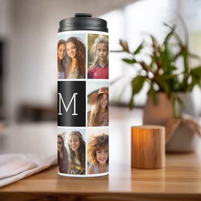 Instagram 11 FotoCollage Custom Monogram Black Thermosbecher (Personalized Thermal Tumbler - Add Photos, Text - Customize Completely in the Advanced Design Area)