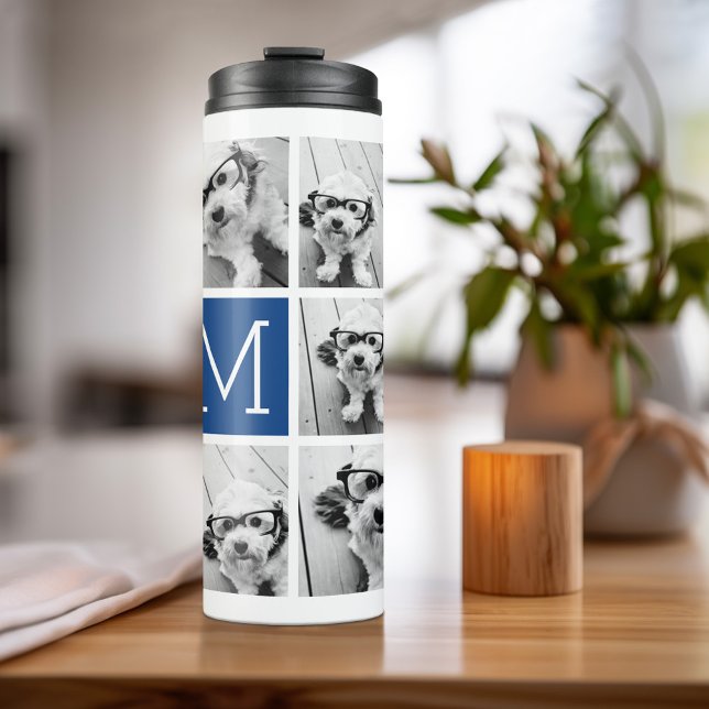 Instagram 11 FotoCollage Custom Monogram Royal Thermosbecher (Personalized Thermal Tumbler - Add Photos, Text - Customize Completely in the Advanced Design Area)