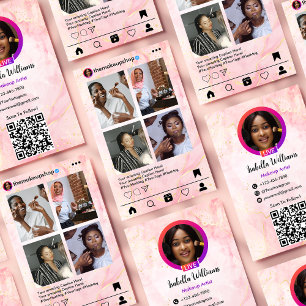 Instagram-Beitrag Visagist Pink Marble QR-Code Visitenkarte