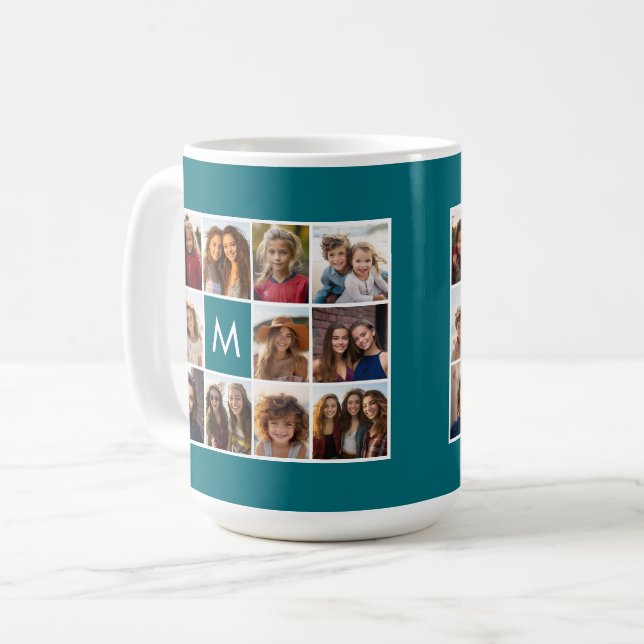 Instagram Collage mit benutzerdefiniertem Monogram Kaffeetasse (Vorderseite Links)
