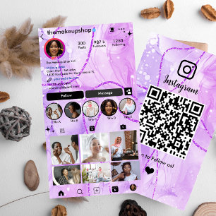 Instagram Cute Purple Marble QR-Code Social Media Visitenkarte
