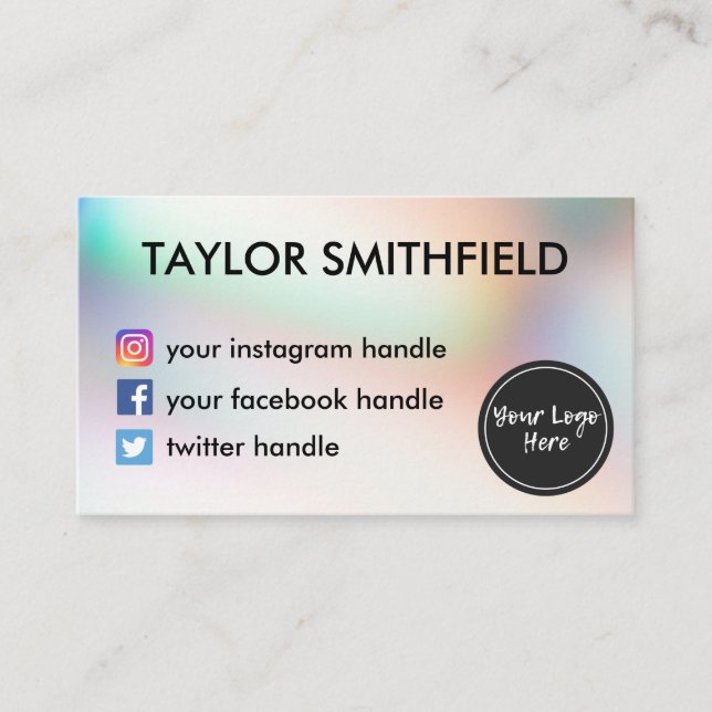 Instagram Facebook Twitter holo-Farbverlauf Visitenkarte (Vorderseite)