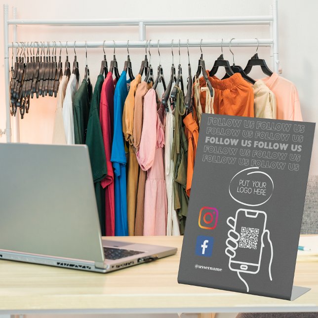 Instagram folgen Qr Code Black Sockelschild (Instagram Follow Us Qr Code Black Pedestal Sign)