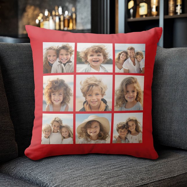 Instagram Foto Collage 9 Fotos Klassisch rot Kissen (Custom Photo Collage Pillow)