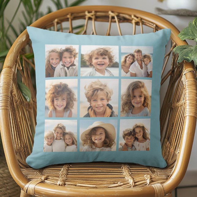 Instagram Foto Collage 9 Fotos Pastell blau Kissen (Custom Photo Pillow - Add Your Own Pics!)