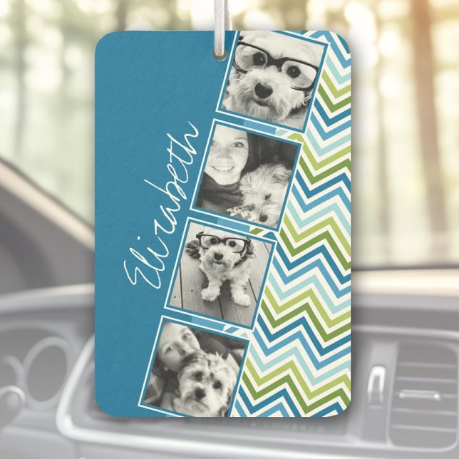 Instagram Foto Collage farbenfrohe Chevrons Autolufterfrischer (Custom Air Freshener with Photo Collage)