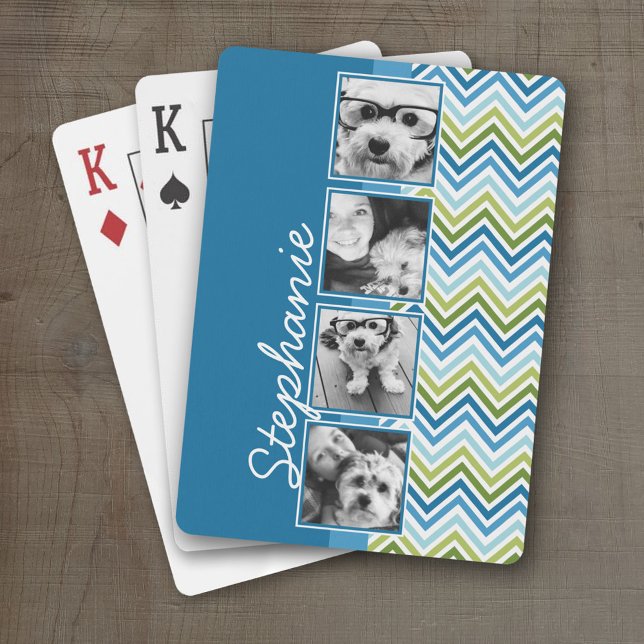 Instagram Foto Collage farbenfrohe Chevrons Spielkarten (Personalized Playing Cards)