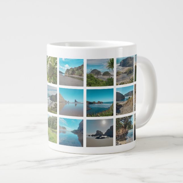 Instagram Foto Collage Neuseeland Sommerküste Jumbo-Tasse (Vorderseite Rechts)