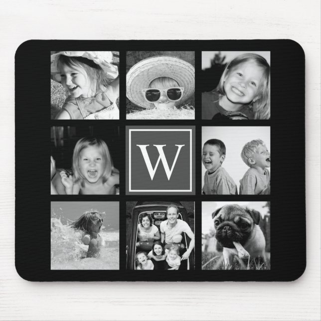 Instagram Foto-Collagen-Monogramm-Schwarzes u. Mousepad (Vorne)