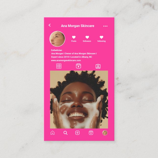 Instagram Foto Raster rosa QR Code Visitenkarte (Vorderseite)