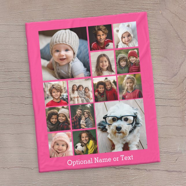 Instagram-FotoCollage - Bis zu 14 Fotos rosa Fleecedecke (14 Photo personalized blanket)