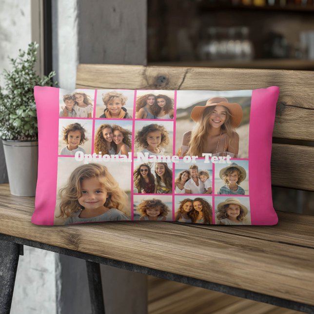 Instagram-FotoCollage - Bis zu 14 Fotos rosa Lendenkissen (Custom Photo Pillow)