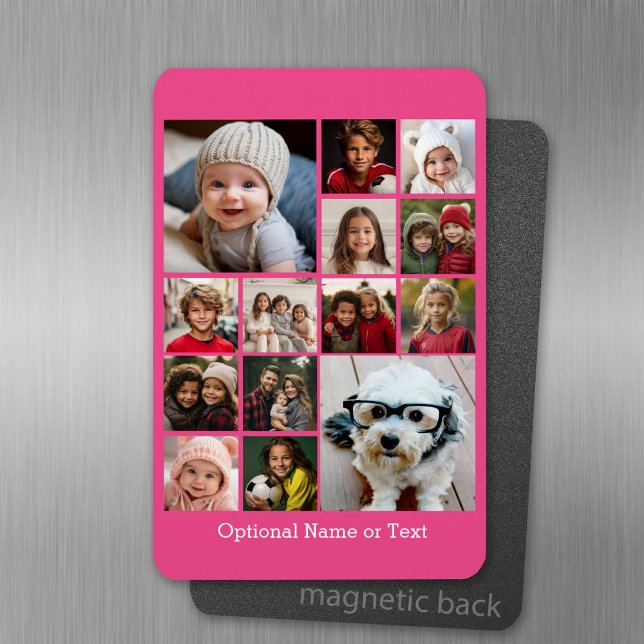 Instagram-FotoCollage - Bis zu 14 Fotos rosa Magnet (Personalized fridge magnet with photos and custom text)