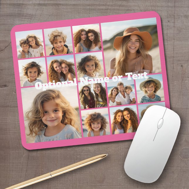 Instagram-FotoCollage - Bis zu 14 Fotos rosa Mousepad (Personalized Mousepad - Add Your Photos and Text)