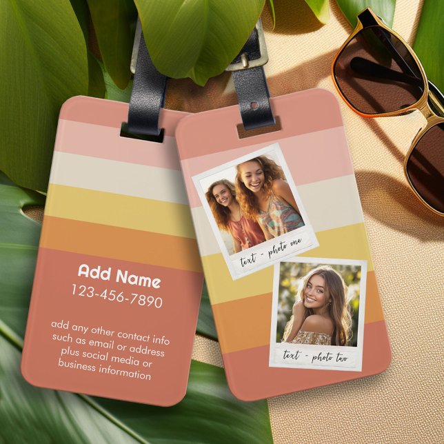 Instagram FotoCollage farbenfrohe Korallenstreifen Gepäckanhänger (Personalized Luggage Tag)