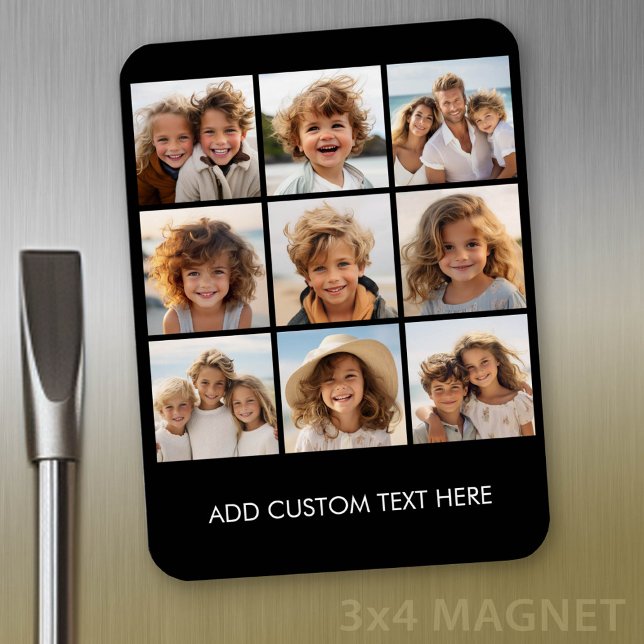 Instagram-FotoCollage mit 9 Fotos Magnet (Personalized refrigerator magnet with photo collage and custom text - add 9 photos to this design)