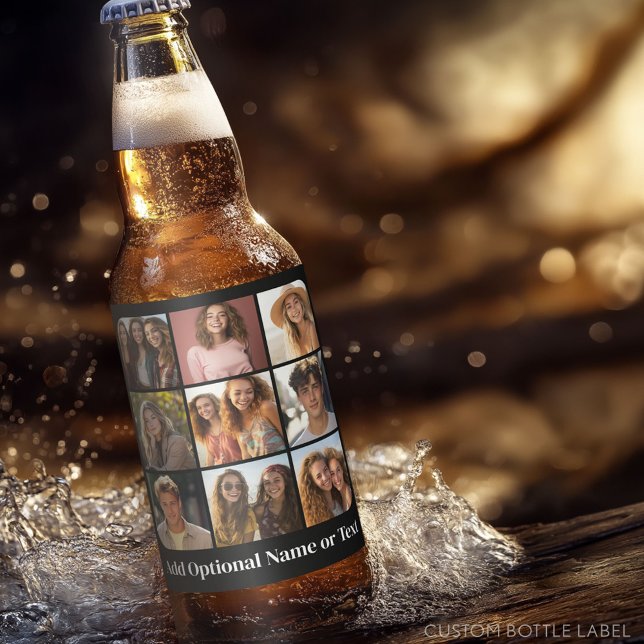 Instagram-FotoCollage mit 9 quadratischen Fotos Bierflaschenetikett (Custom Photo Collage on a Food and Beverage Label)