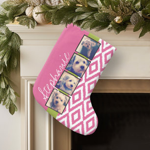 Instagram-Fotocollage mit Ikat-Hot-Pink-Namen Kleiner Weihnachtsstrumpf