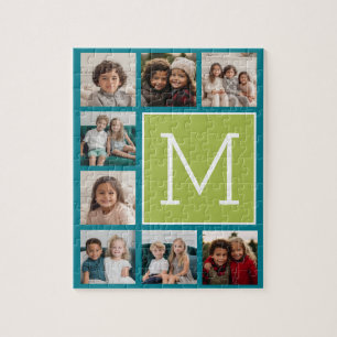 Instagram-Fotocollage-Monogramm - Blau und Limette Puzzle