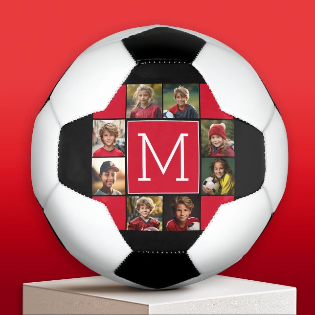 Instagram-FotoCollage Monogramme - Rot Schwarz Fußball (Custom Soccer Ball)