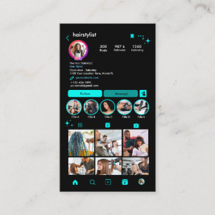 Instagram-Friseur Türkis-QR-Social-Media Visitenkarte