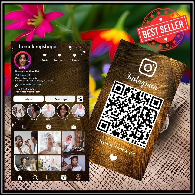 Instagram Gold und Black Metal QR Code Visitenkarte (Von Creator hochgeladen)