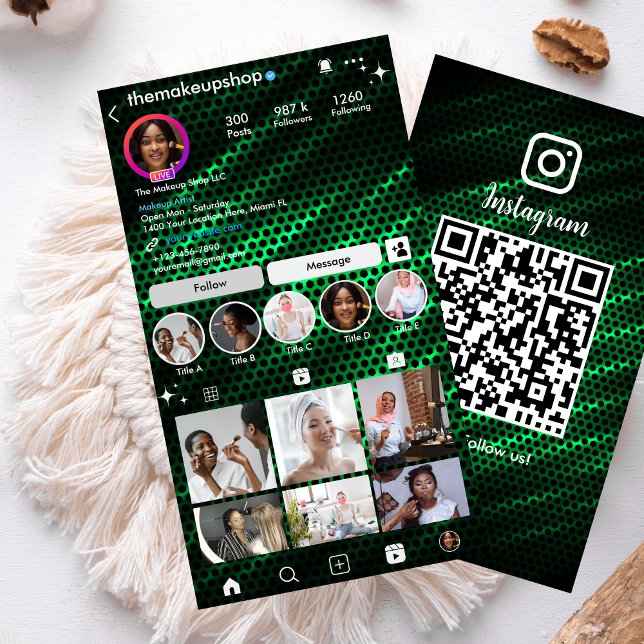 Instagram Green Honeycomb QR Code Social Media Visitenkarte (Von Creator hochgeladen)