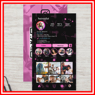 Instagram Haarstylist Pink QR-Code Social Media Visitenkarte