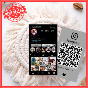 Instagram Hair Stylist Gray QR Code Social Media Visitenkarte