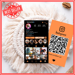Instagram Hair Stylist Orange QR Code Social Media Visitenkarte